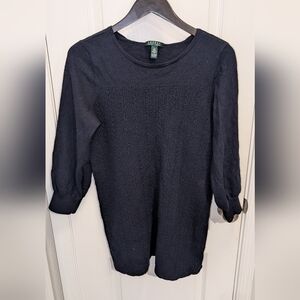 Lauren Ralph Lauren 100% Wool 3/4 Length Sleeve Knit Tunic Sweater Navy Size 3X